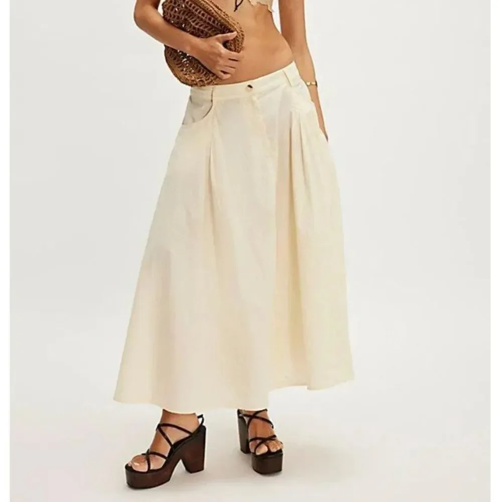 Free People All Around Cotton Midi Skirt in Parchment size Large NWT